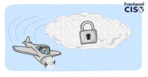 SOC 2 cloud security - an airplane flying around a literal secure cloud.