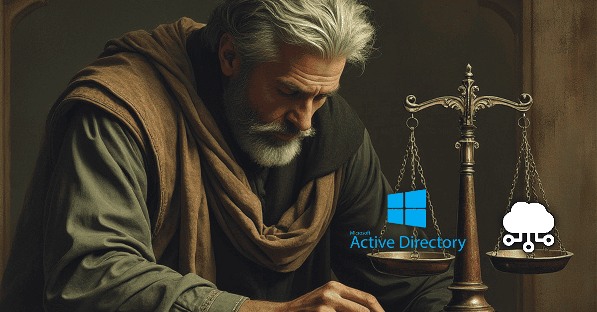 Wise man weighing the choice between on-premises Active Directory and cloud-based domain controller services.
